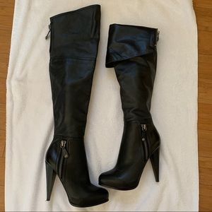 Guess Boots Over Knee Black Leather 8 1/2 Sexy